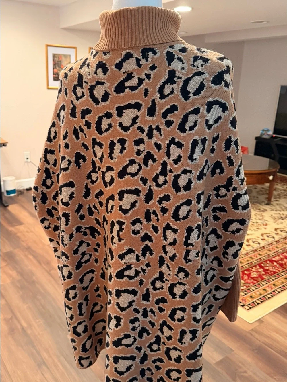 Chico’s Turtleneck Leopard Print Poncho Sweater